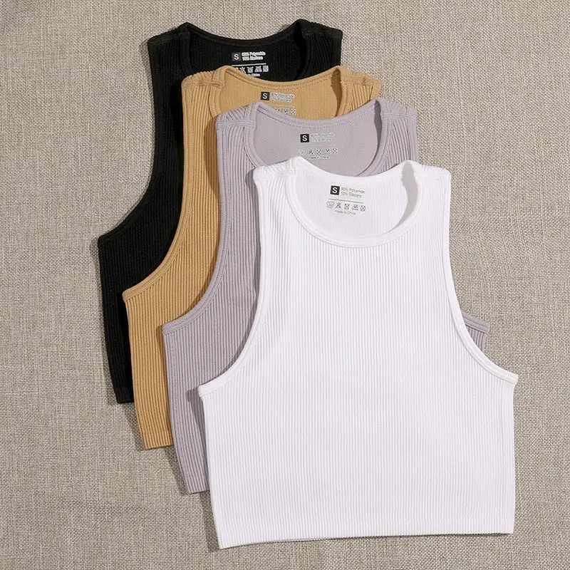 

Women's seamless Bra No pad Women Yoga Vest Gym Sports Crop Tops Seamless Streetwear Rib-Knit Fitness Running Vest Workout Bra T
