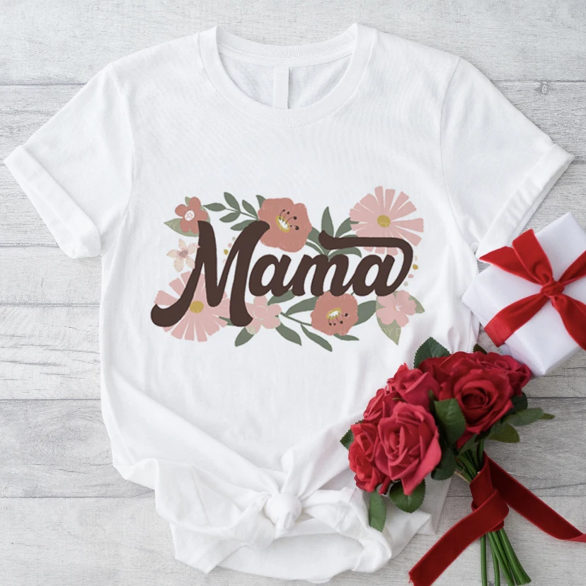 

Sweet And Cute Flower Women's T-shirt Casual Letter Print Mama Casual Regular Clothing Women Cartoon Pattern Loose T-shirt Short