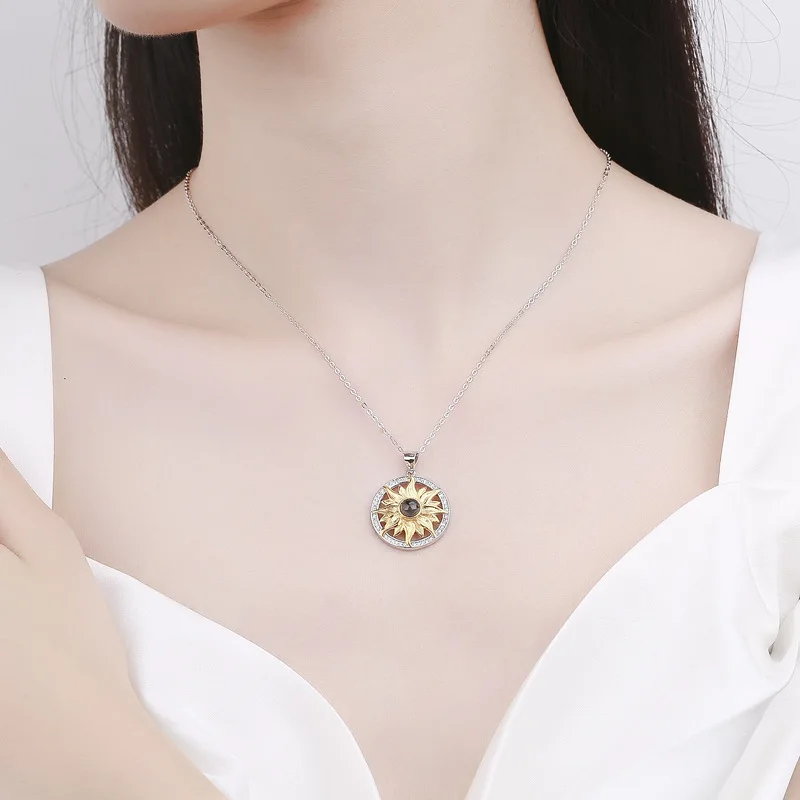 S925 Sunflower Custom Projection Necklace With Photo Free Gifts Box 2023 New In Valentine Present Luxury Charm Romantic Jewelry