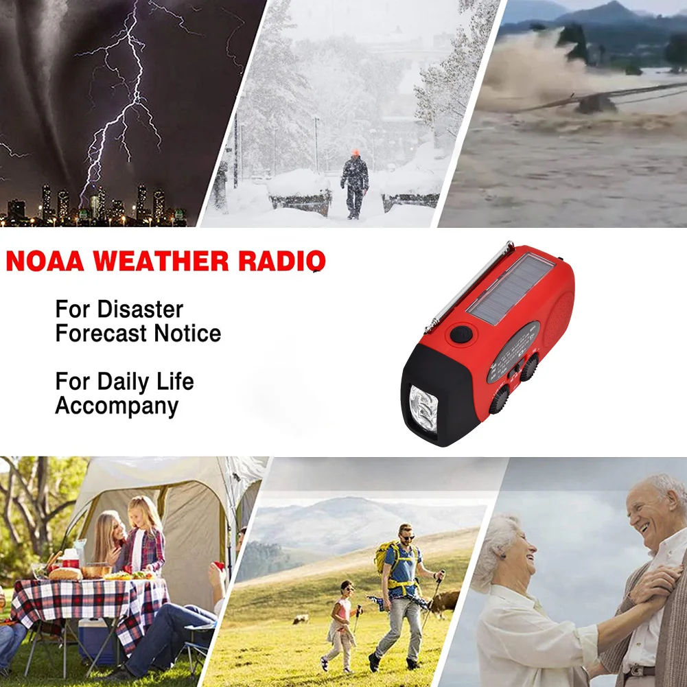 1200mah hand crank solar powered amfmnoaa radio charger emergency led flashlight fm8db am 86db power bank for cell phone red free global shipping