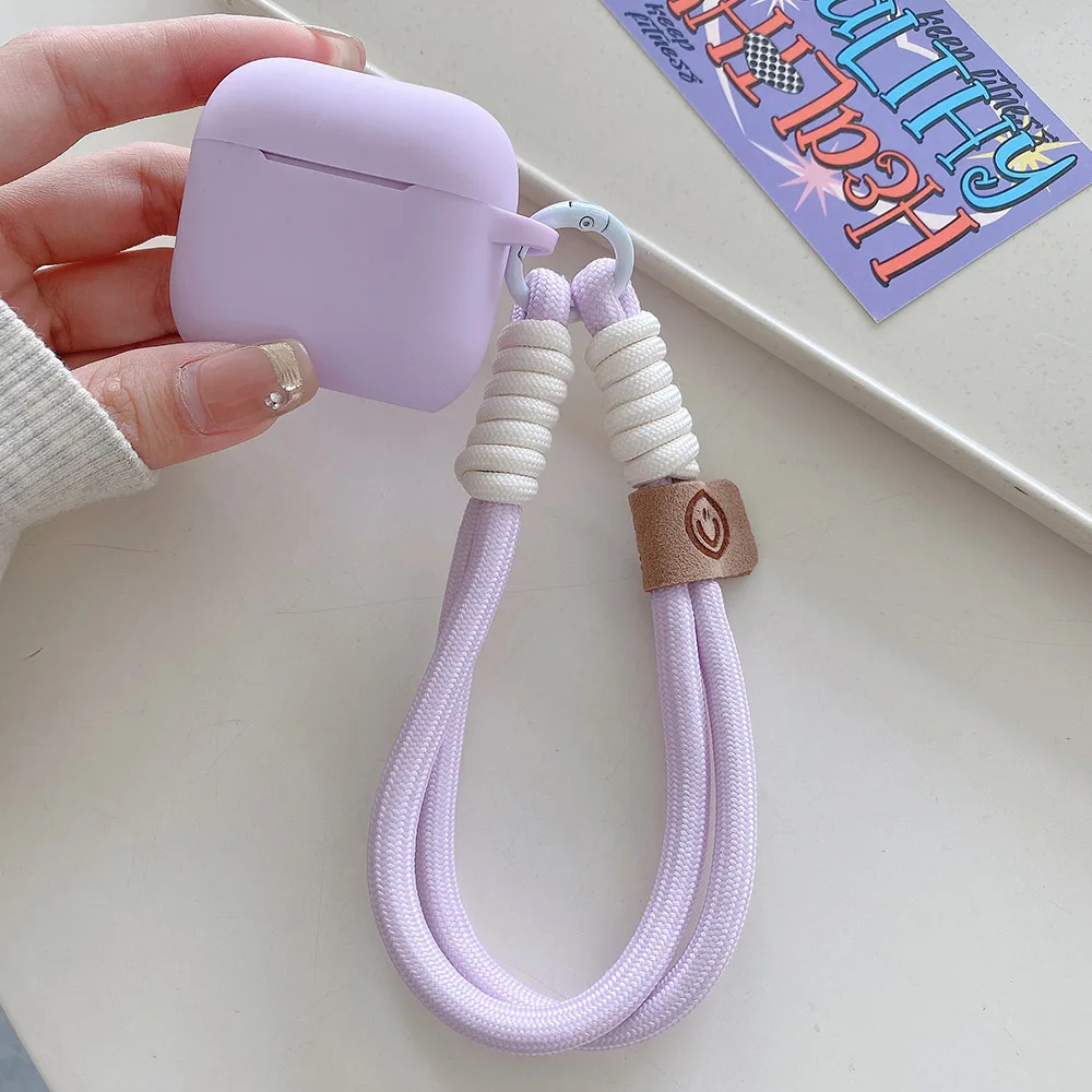 Фото Лавандово-фиолетовый матовый силиконовый чехол для наушников AirPods Pro 2 с веревкой против потери для AirPods 1 2 3 4 Мягкий чехол Funda №3