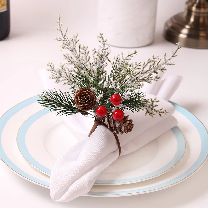 

Napkin Rings For Christmas Party Table Decor Christmas Tree Cedar Napkin Ring Champagne Bottle Ring Napkins Decorative 12pcs/lot