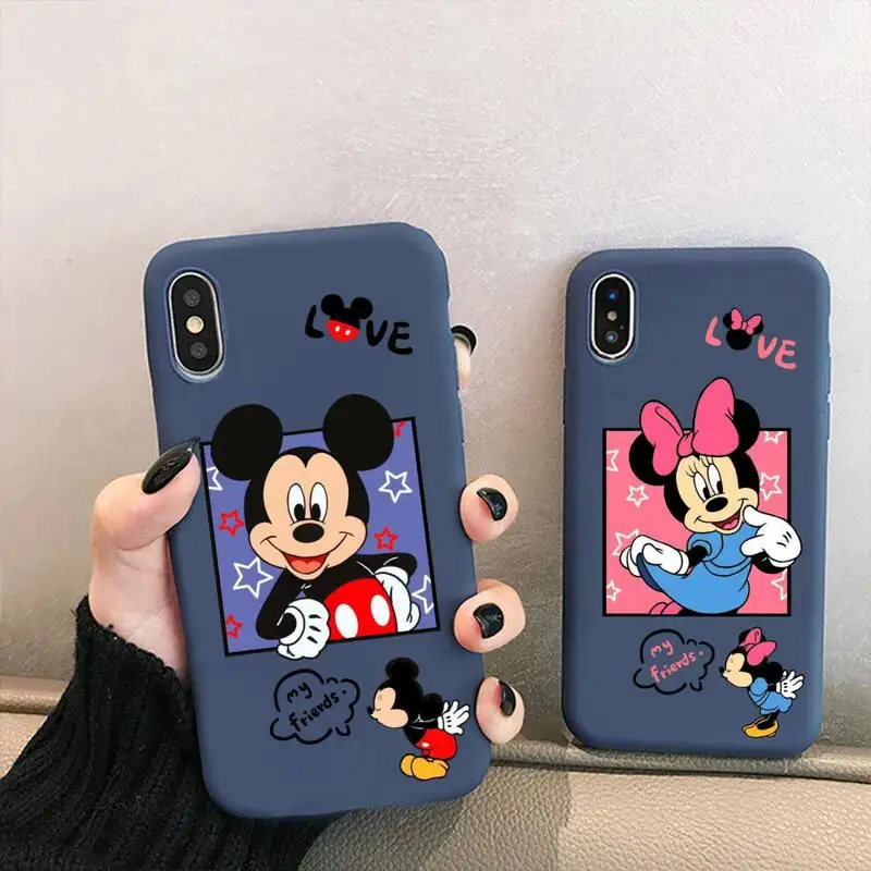 

Disney Minnie Mickey Donald Duck Phone Case for iPhone 13 12 mini 11 Pro XS MAX X XR 7 8 6 Plus Candy Color blue Soft Silicone