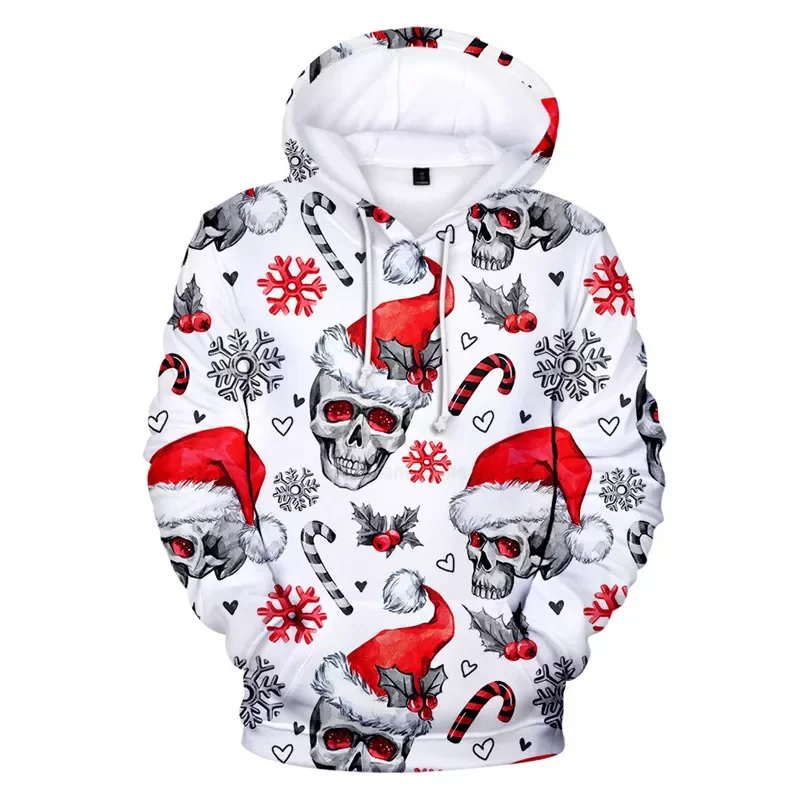 

NEW IN LN Christmas Skull Print Men's Hooded Sweatshirts Festive Red Women Hoodies Autumn Fashion Trend Leisure Comfortable