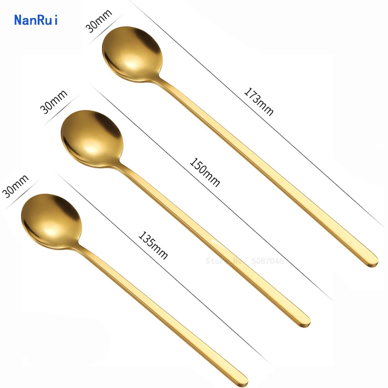 6pcs Golden Dessert Teaspoons Coffee Accessories Set For Kitchen Small Teaspoon Beautiful Spoon Silver Stainless Steel Tableware images - 6