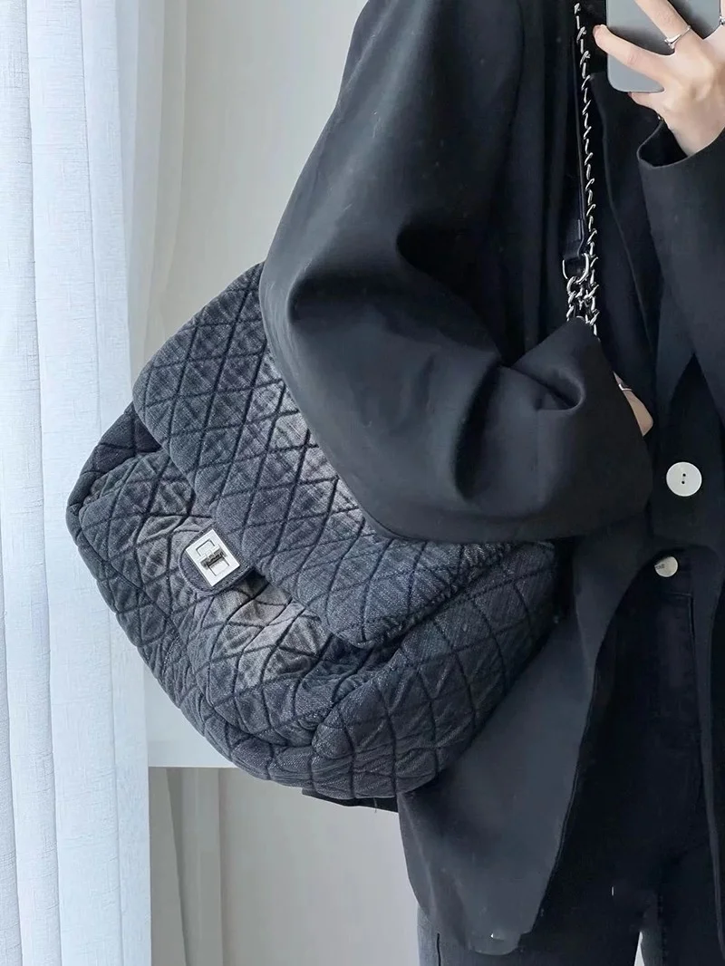 

Большая Сумка-тоут для женщин, роскошные дизайнерские ковбойские джинсовые старые сумки-мессенджеры на цепочке для покупок