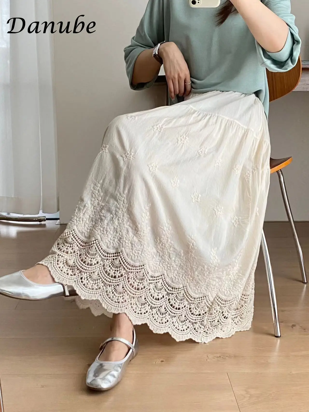 Юбка Женская длинная из хлопка и льна винтажная свободная плиссированная