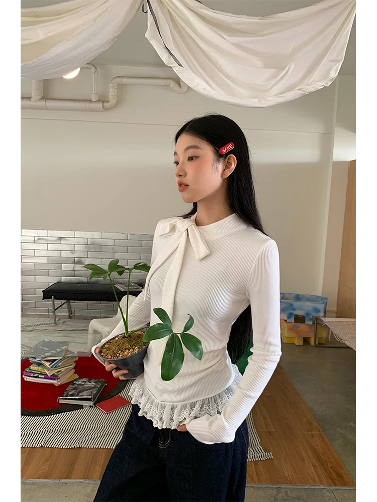 Yedinas Fairycore футболка женская с длинным рукавом на шнуровке бантом футболки одежда