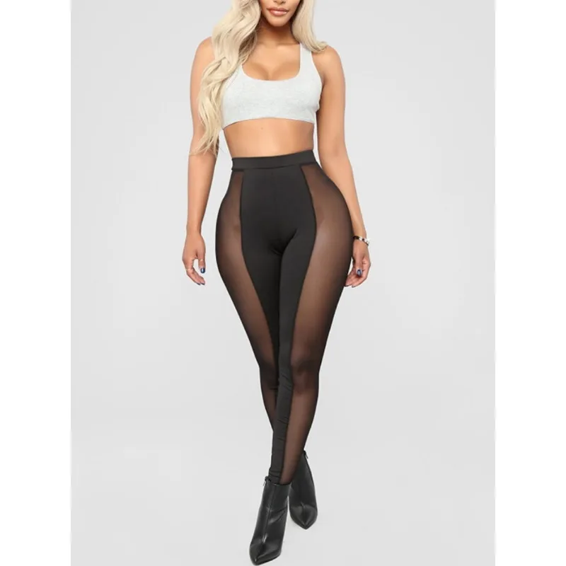 

Women See-Through Mesh Leggings Casual Elastic High Waist Skinny Pants Pencil Trousers for Party Club Streetwear