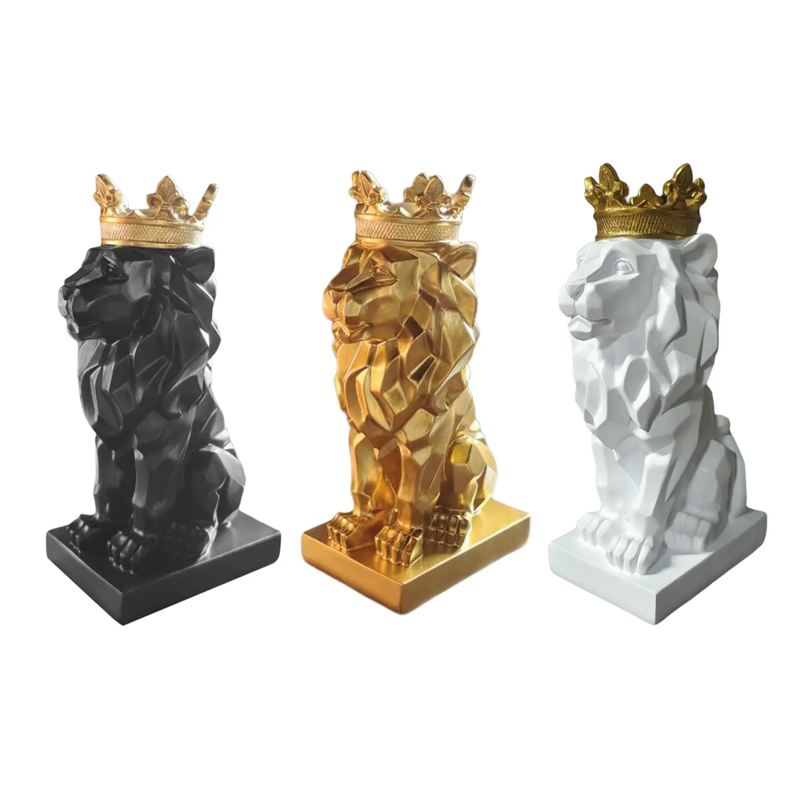 

European Style Lion Statue Animal Figurine Collectible Ornament Geometric Resin for Table Decor Desktop Bookshelf Cabinet