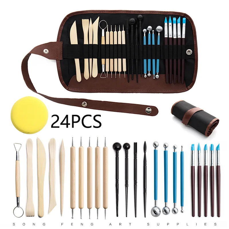 

Modeling Tools 24pcs/set Pottery Clay Sculpting Tools Kit Ceramic Wax Polymer Clay Carving Set for Art Crafts Pottery Sculpting