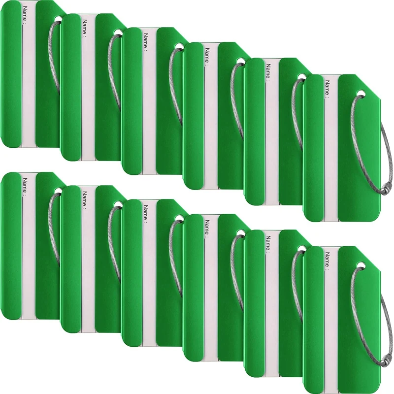 

12Pcs Luggage Tags Business Card Holder Aluminium Metal Travel ID Bag Tag for Travel Luggage Baggage Identifier (Green)