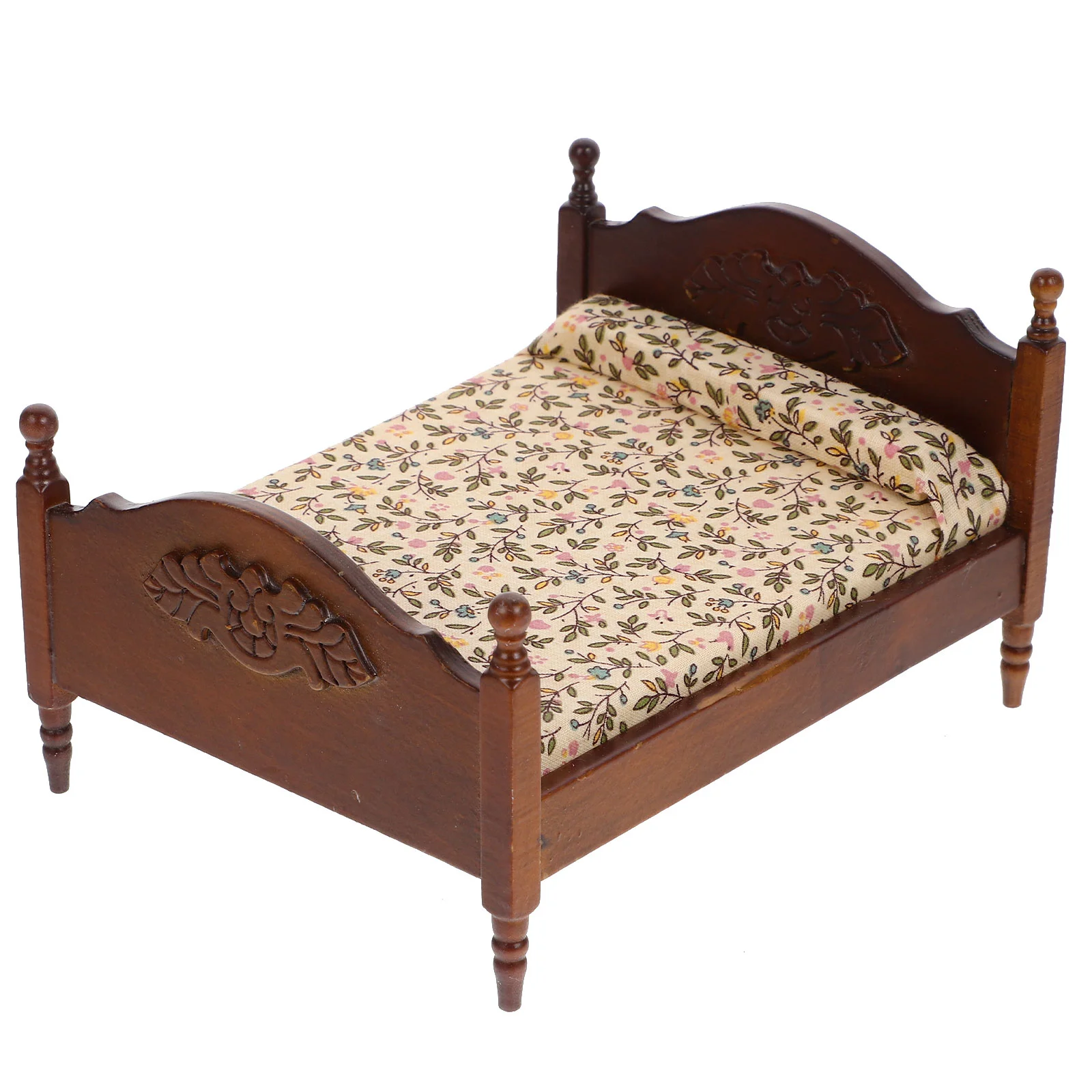 

Mini Furniture Models Miniature Double Bed Tiny Wooden Double-bed House Adornment Kit Micro Scene Dollhouse