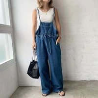 2022 fashion womens loose casual retro tooling jeans high waist lace up waist jumpsuit womens casual streetwear overalls