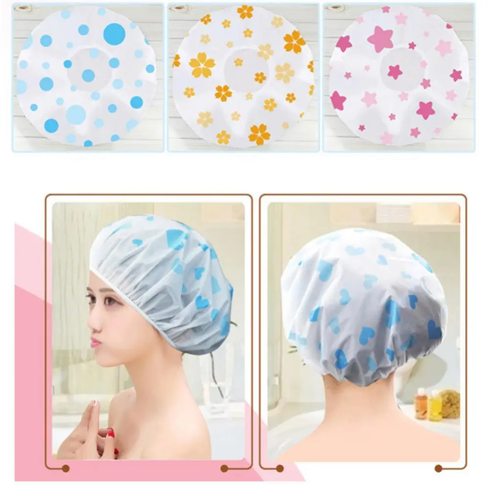 

Women Cartoon Heart Lip Flower Print Waterproof Elastic Bathing Hat Shower Cap