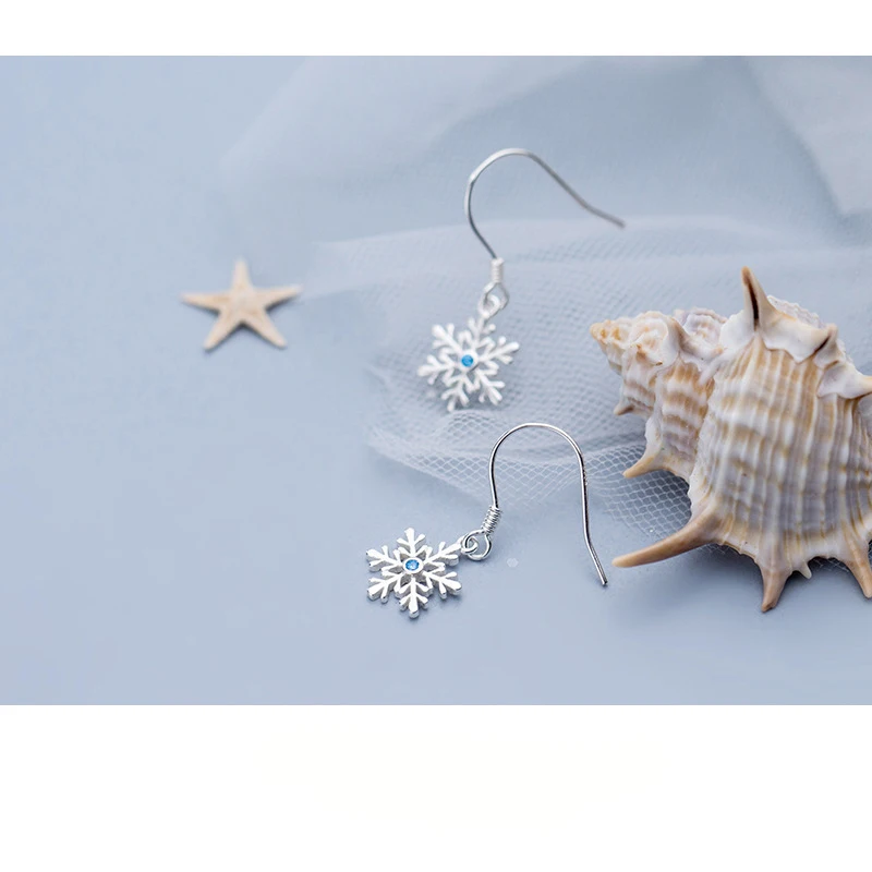 Trustdavis 100% 925 Solid Real Sterling Silver Snowflake Blue CZ Dangle Earrings For Women Girl Lady Xmas Gift DA339 | Украшения и