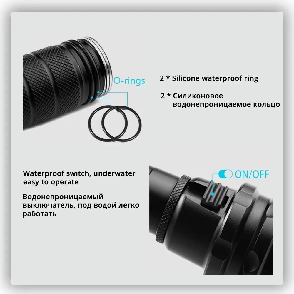 Мощный Фонарик Для Дайвинга IP68 Профессиональная Водонепроницаемая Светодиодная