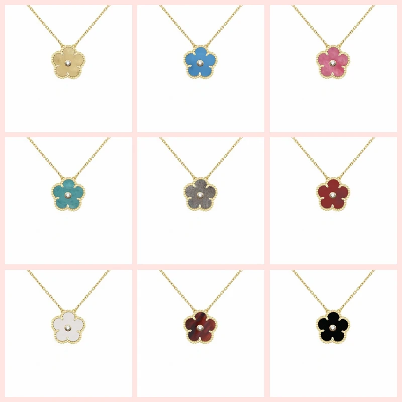 

High Luxury Brand Logo 15mm Clover Christmas Necklace With Diamond Four-Leaf Clover Year Limited Holiday Jewelry Women's Gift