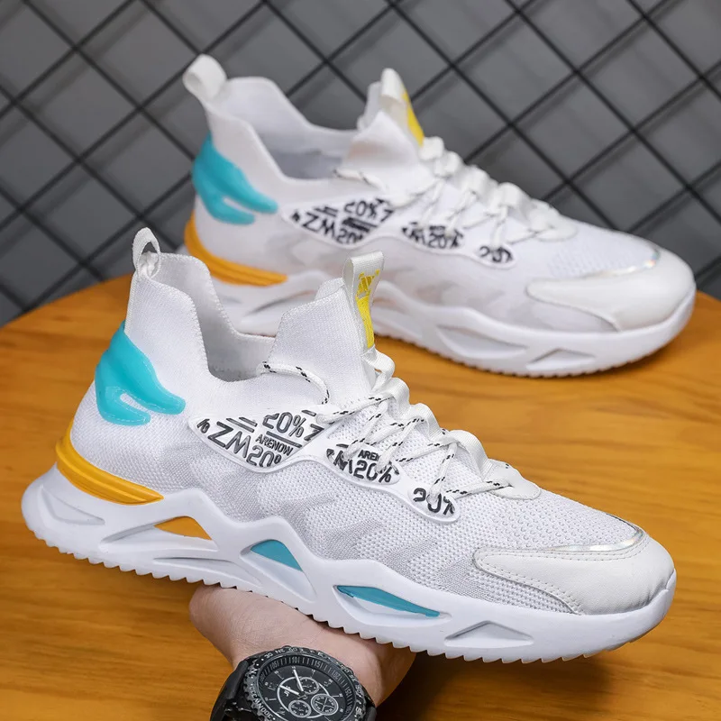 

2022 Spring New Men's Casual Shoes Flying Woven Breathable Running Shoes Socks Mouth Fashion Shoes Male Sports Shoes
