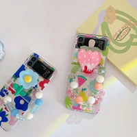 flower bracelets phone case for samsung galaxy z flip 3 4 5g clear hard pc folding case pc shockproof phone protection cover