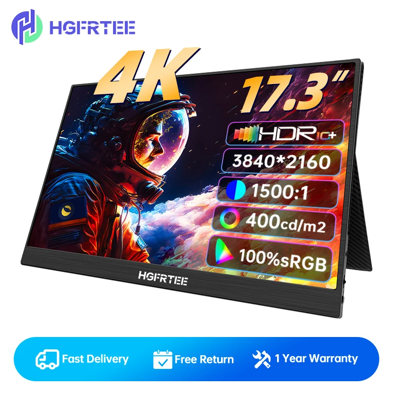 17,3 дюймовый 4K 3840x2160 100% SRGB портативный монитор HDMI 2.0 Type-C 3,1 внешний дисплей игровой ПК экран для ноутбука компьютера телефона