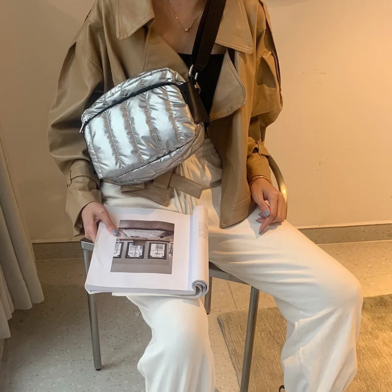 Diinovivo Luxury Space Cotton Shoulder Bags For Women Down Crossbody Bag Casual Stripe Handbags Small Square Bag Chest WHDV2244