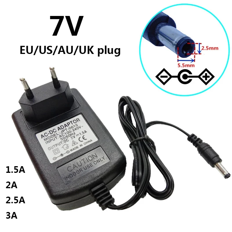 

7V 1.5A 2A 2.5A 3A Universal AC/DC Power Adapter Supply 7 V Volt Conveter Wall EU US AU UK Plug Adaptor 5.5*2.5mm Adaptador