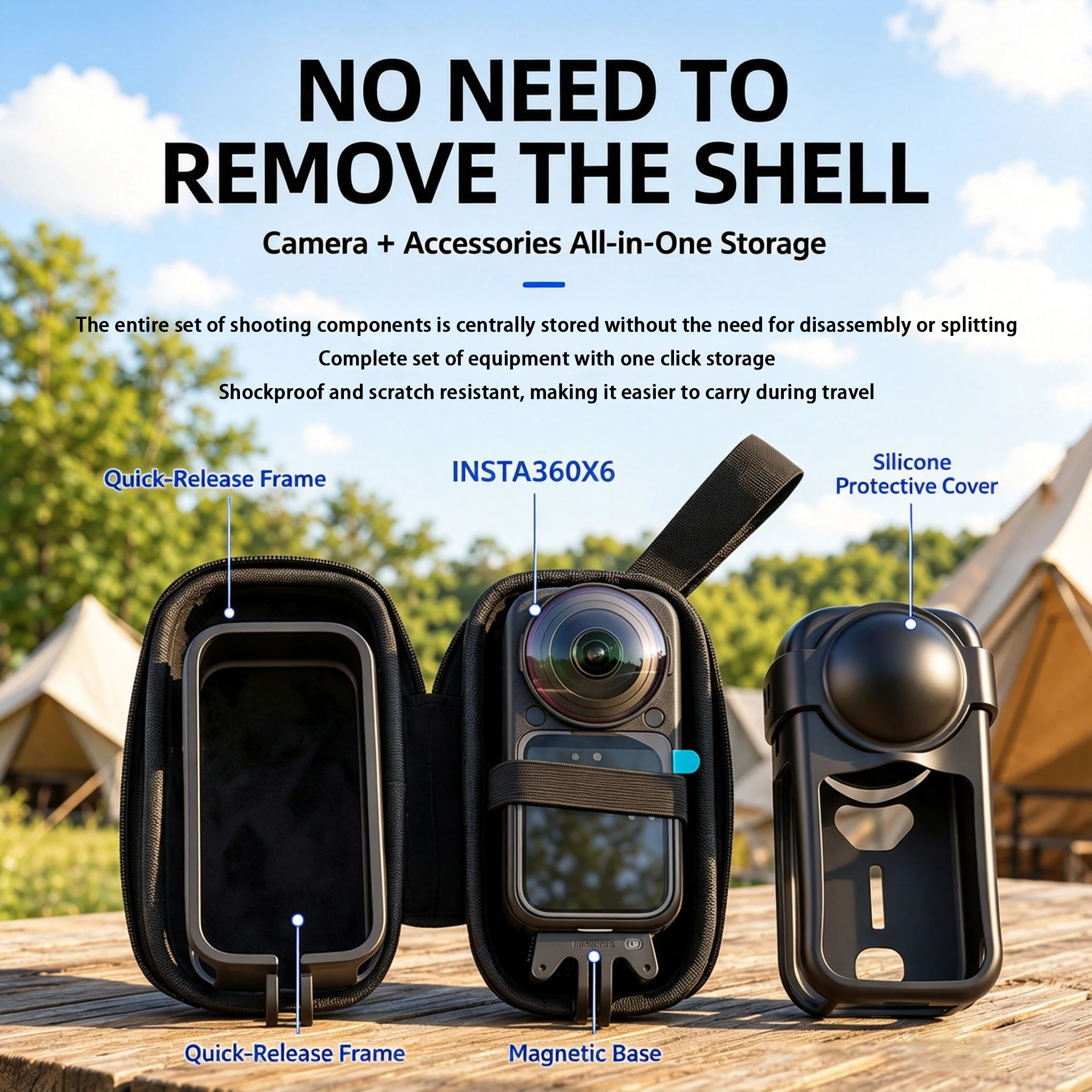Фото Мини-чехол UCONS для камеры Insta360 X6, защита объектива, портативная дорожная сумка, конструкция с двойной молнией и креплением для штатива. №5