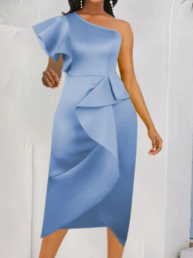 

White Dresses One Shoulder Women Summer Ruffles Bodycon Evening Birthday Party Occasion Event Dress 2022 Fashion Dropshipping