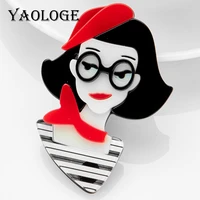 yaologe new fashion pins brooches woman wear big glass red beret lady shape women brooch acrylic material girls jewelry