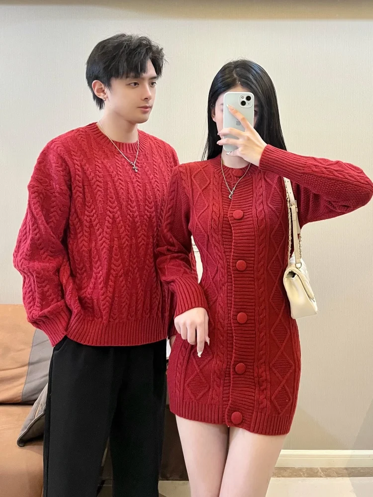 Пара образ Осенне-зимний новый дизайн Корейский свободный красный новогодний