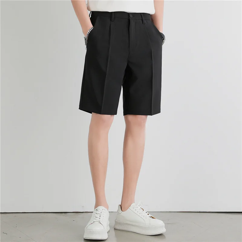 

Suit Shorts Men's Summer Thin Outer Wear Knee Length Pants Straight Solid Color Casual Breathable Trousers Mid Waist Elastic