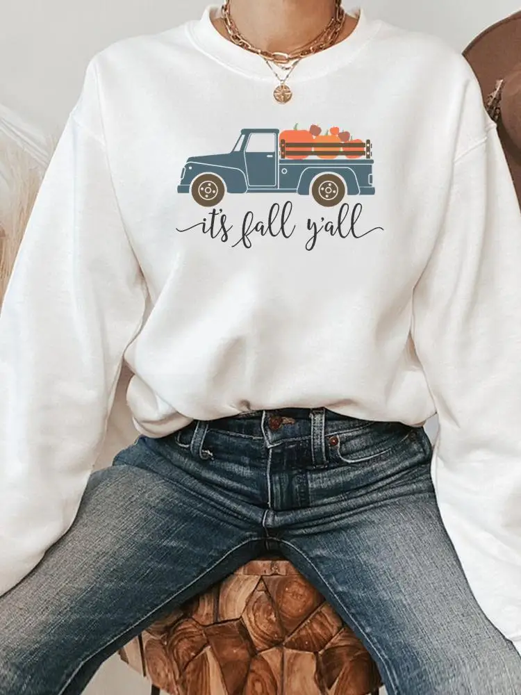 

Truck Pumpkin Sweet Season Thanksgiving Fashion Pullovers Fall Autumn Halloween Casual Graphic Female Women Print Sweatshirts