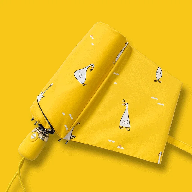 

New Cartoon Duck Design Automatic Umbrella Yellow Windproof UV Protect Umbrella For Women Girl Sunny And Rainy Folding Umbrellas