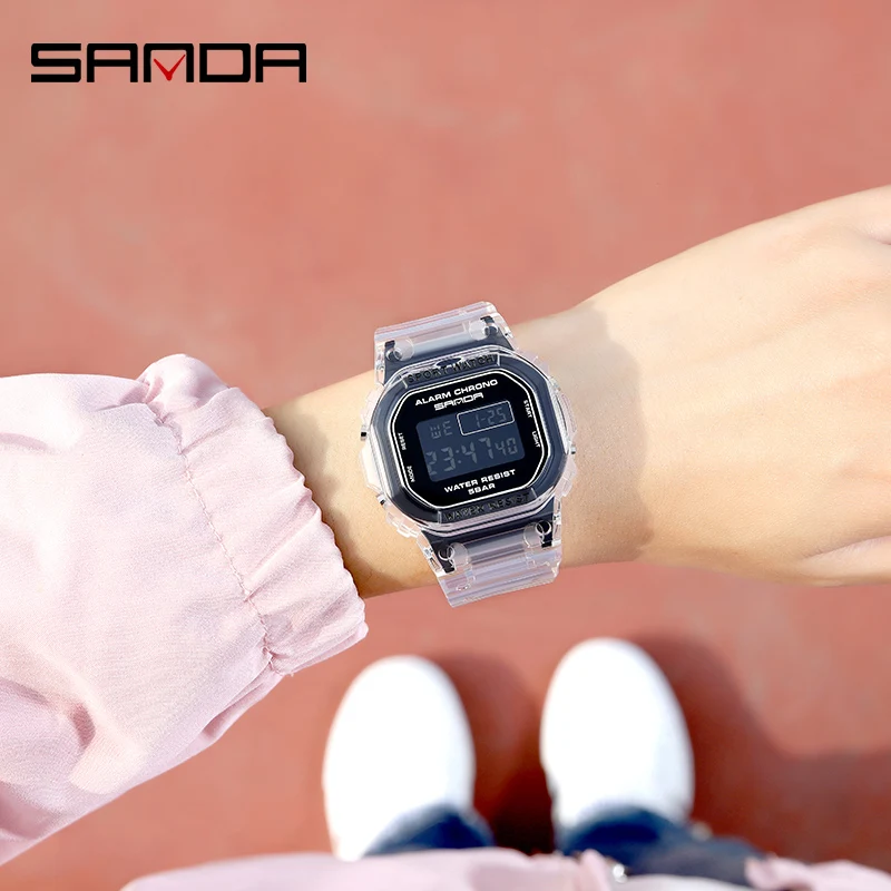 SANDA Fashion Sport Watch Women Transparent strap LED Digital Clock Ladies Electronic Watch Reloj Mujer Relogio Feminino 2009 enlarge