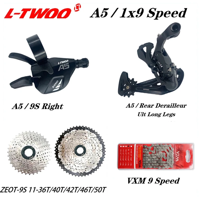 LTWOO A5 1X9S Bicycle Groupset 9 Speed Shift lever Derailleur ZEOT 9V Cassette 36T 40T 42T 46T 50T VXM 9 Speed 9s Chains