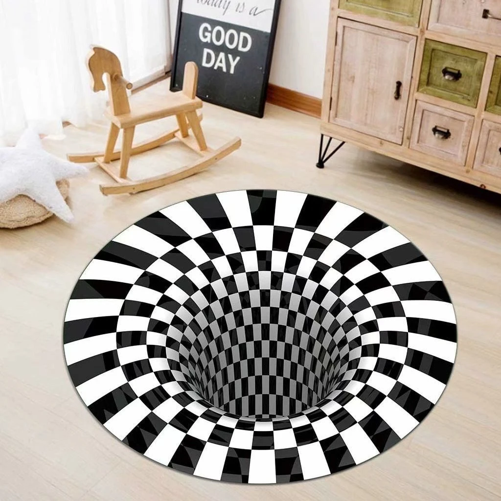 

Vortex Round Rugs Area Rug Visual for Living Rooms Bottomless Hole Optical Illusion Rug 3D Swirl Print Round Dog Toys Floor Mat
