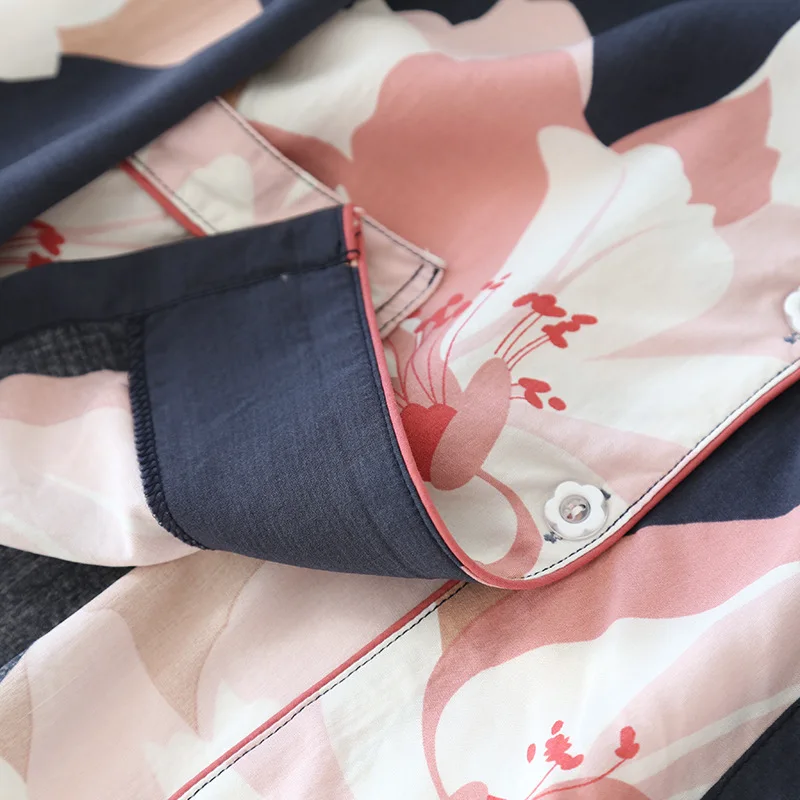 New Ladies Viscose Pajamas Cover Man-made Cotton Long-sleeved Cartoon Cartoon Loose Soft and Thin Home Service Pijama