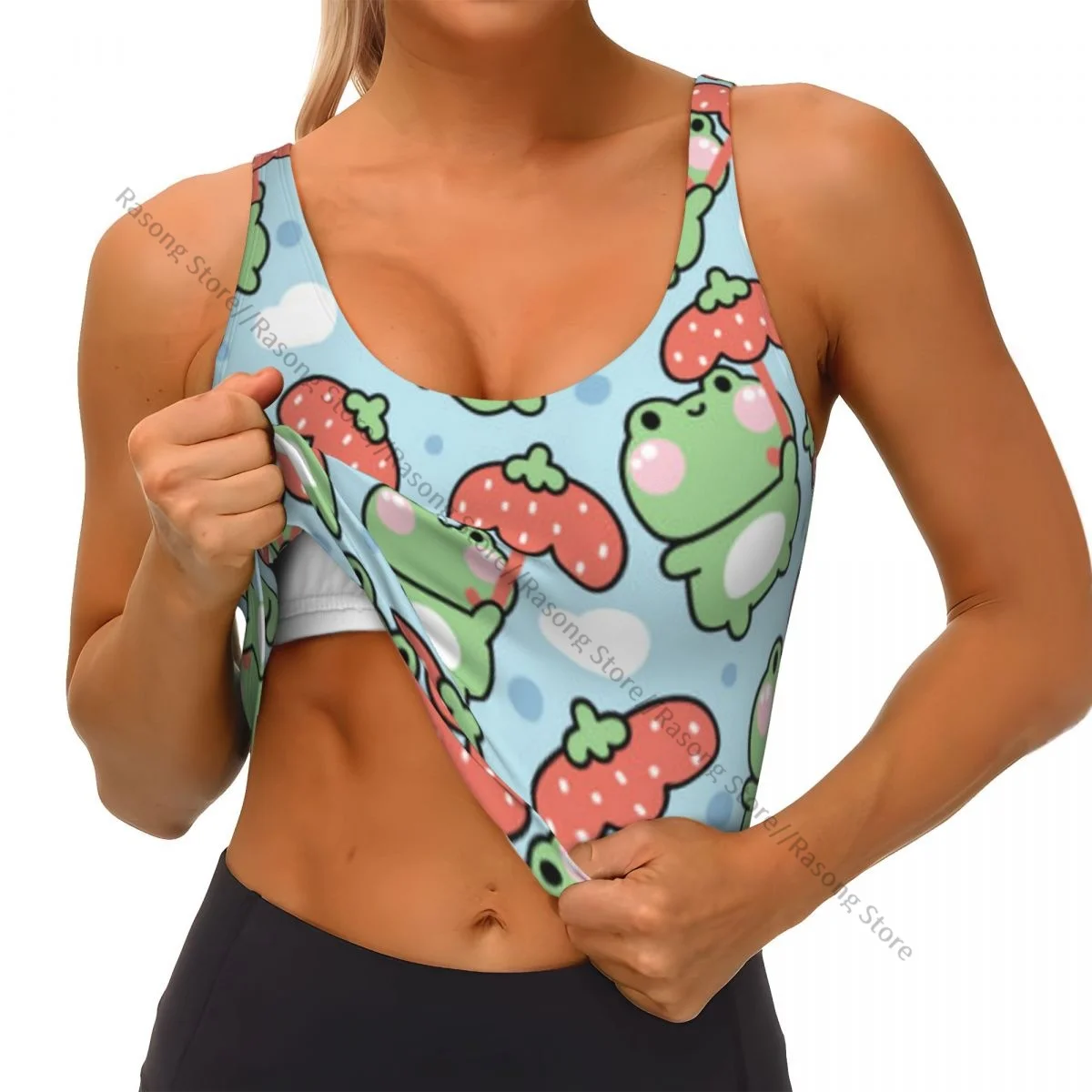 Женский сексуальный спортивный жилет с милой лягушкой клубничный зонтик на небе