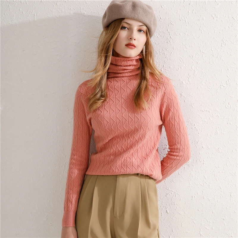 

2021 Autumn And Winter New Cashmere Sweater Women's High Neck Twisted Pullover Loose Wild Cardigan Knitted Top Iong Sleeve