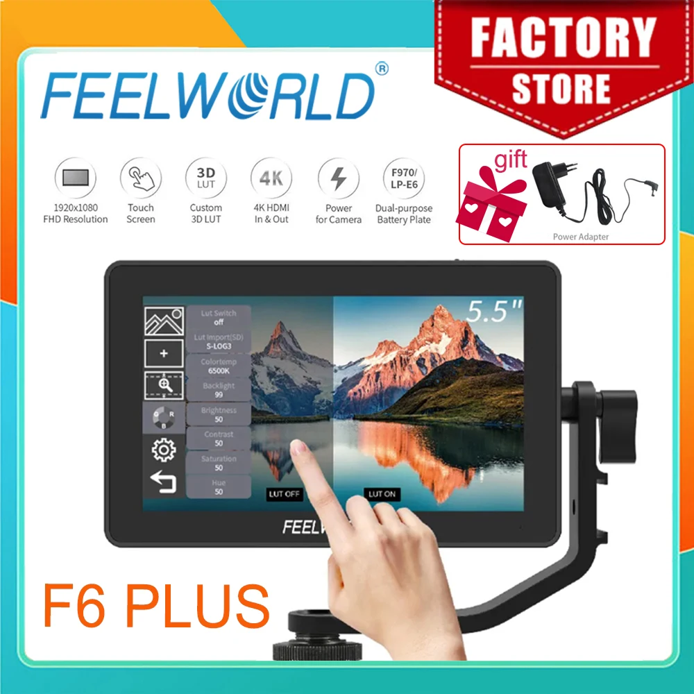 Фото FEELWORLD 4K Монитор F6 PLUS 5,5 дюймов на камере DSLR 3D LUT Сенсорный экран IPS FHD 1920x1080 Видео 4K-HDMI Полевой монитор dslr №1