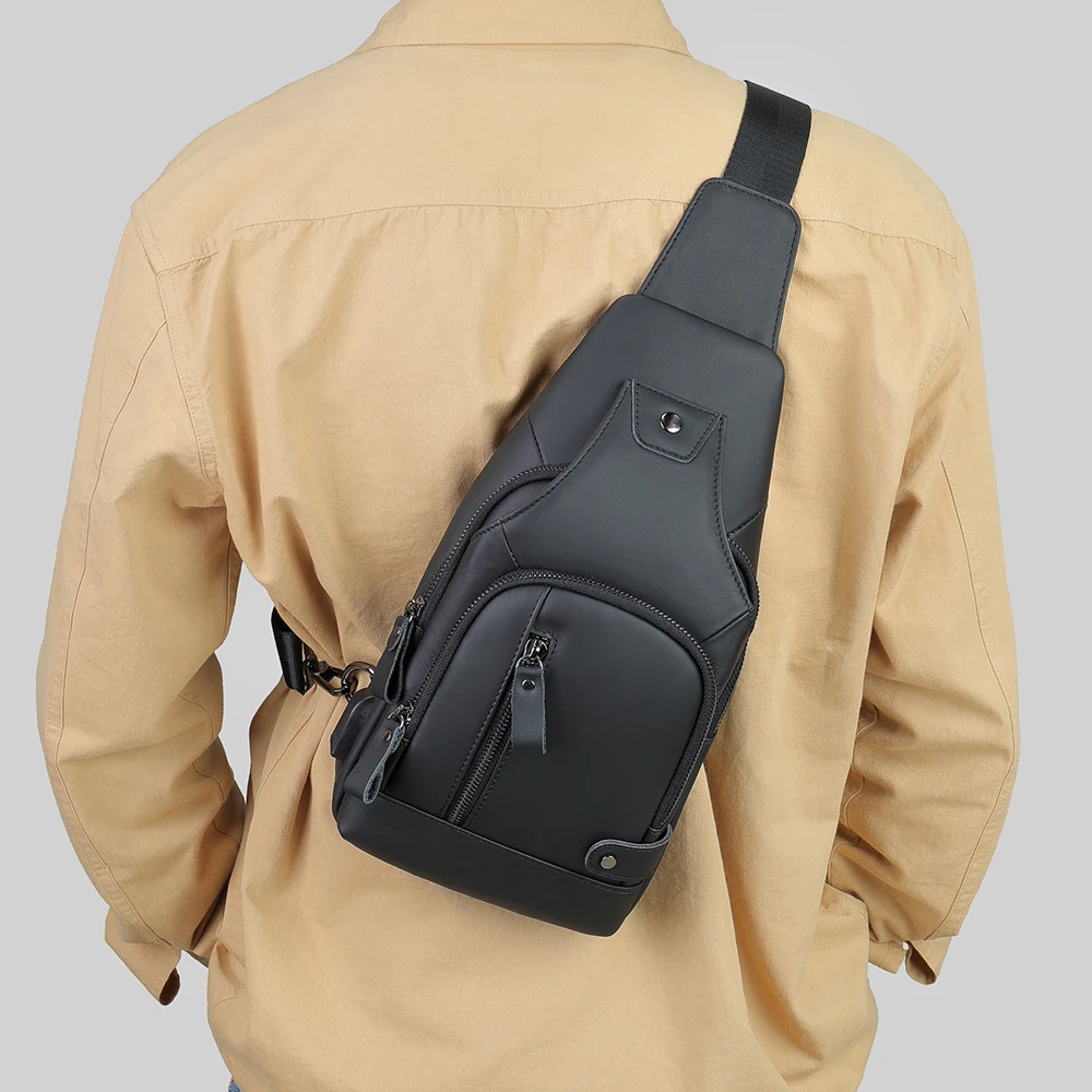 NIUCUNZH Small Travel Chest Bags USB Charging Anti-theft Side Sling Bags Cowhide Sports Cross Shoulder For Phone Man Belt Bag