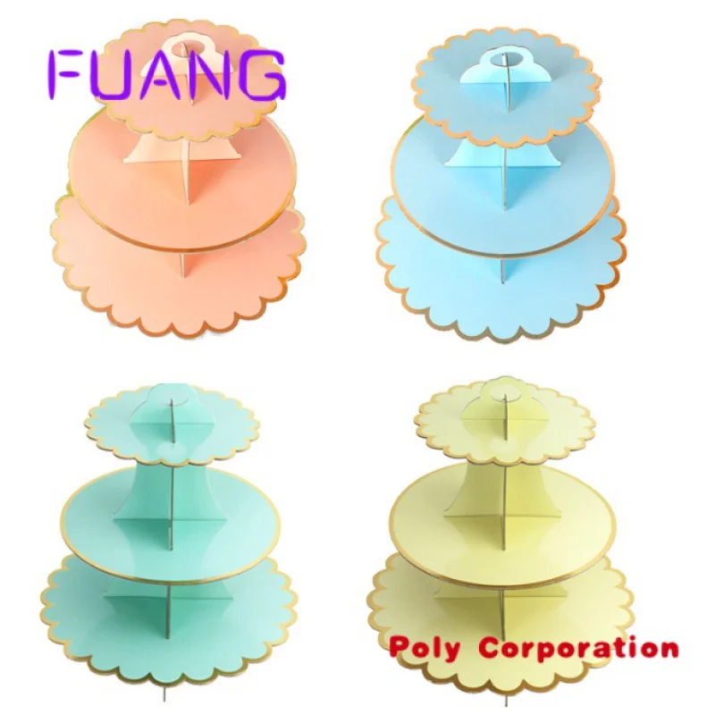 Factory Supply Disposable Round 3 Tier Bronzing Cardboard Paper Cake Stand for Party Decorations Cake Ornaments