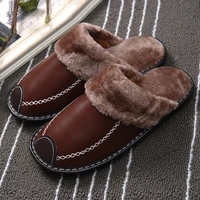waterproof leather men slippers home cotton shoes cozy warm plush winter shoes women soft sole slippers indoor couple shoes