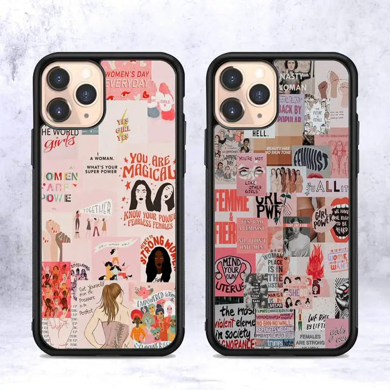 

Feminist Feminism Power girls Phone Case Silicone PC+TPU Case for iPhone 11 12 13 Pro Max 8 7 6 Plus X SE XR Hard Fundas