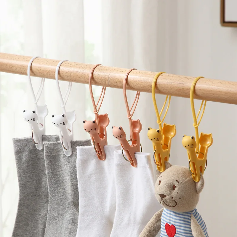 

Hanging Laundry Socks Clothespin Underwear Clothes Windproof Clips Multifunctional Creative Cat Clips 6pcs Clips Household