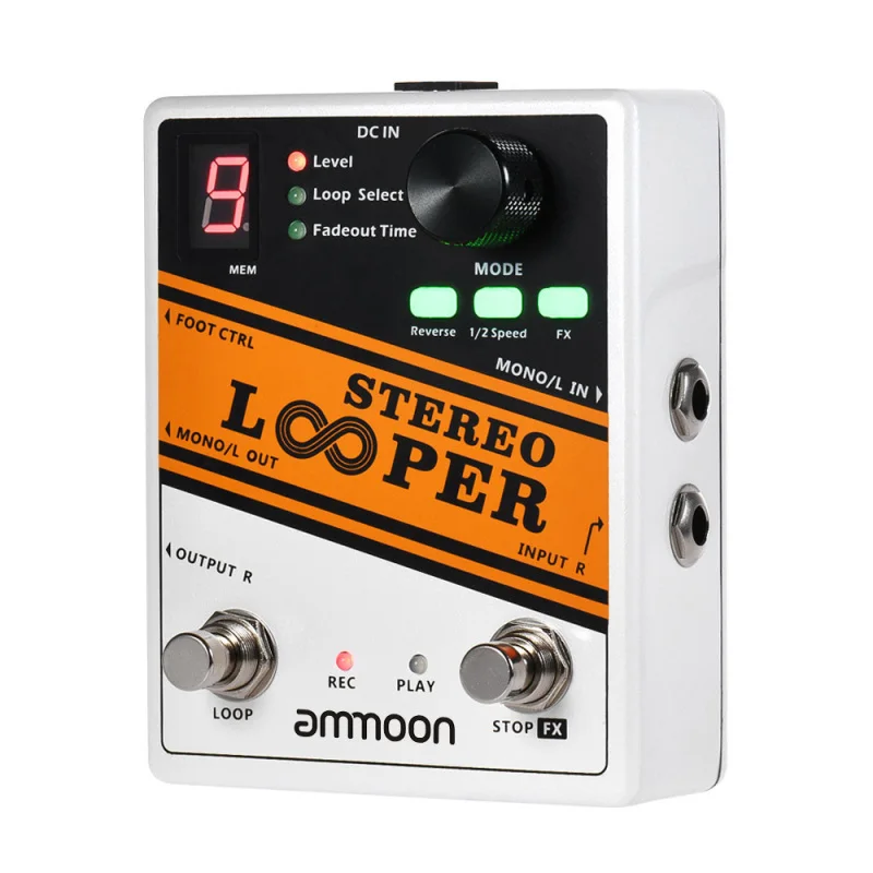 Педаль для гитарных эффектов ammoon STEREO LOOPER Loop Запись 10 независимых петель Макс.