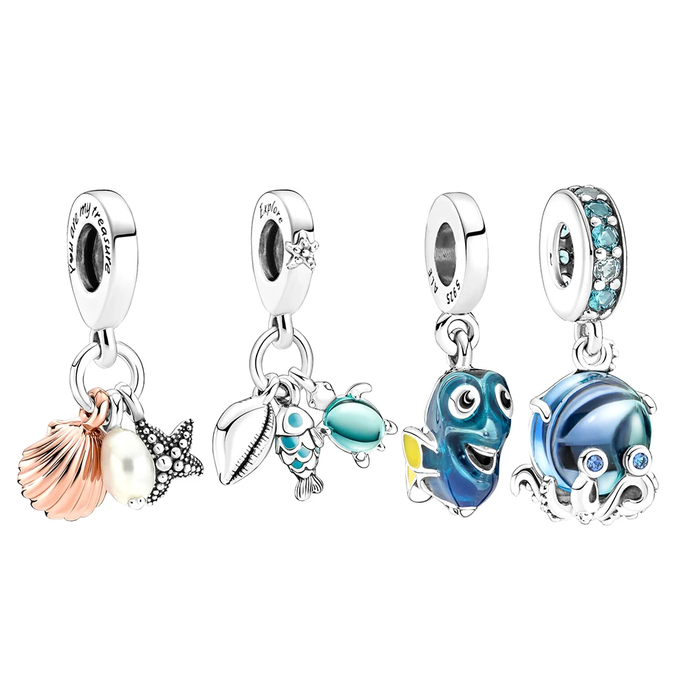 

New 100% 925 Sterling Silver Octopus Turtle Shell Pendant Fit For Ladies Original Disney Bracelet DIY Jewelry Friend Party Gifts