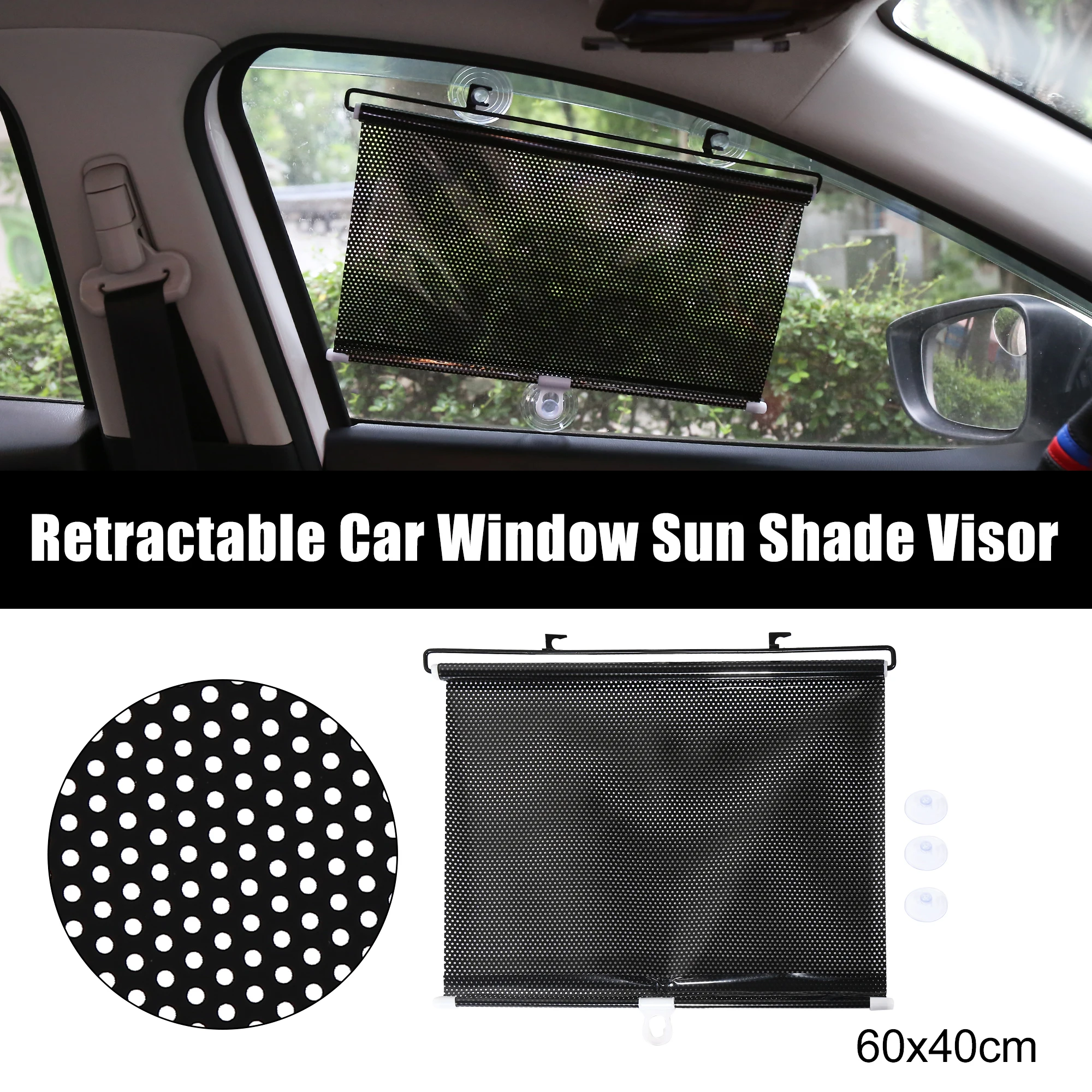 

X Autohaux Car Side Window Sunshade Retractable Car Front Back Windshield Sun Shade Visor Roller Blind PVC Suction Cup