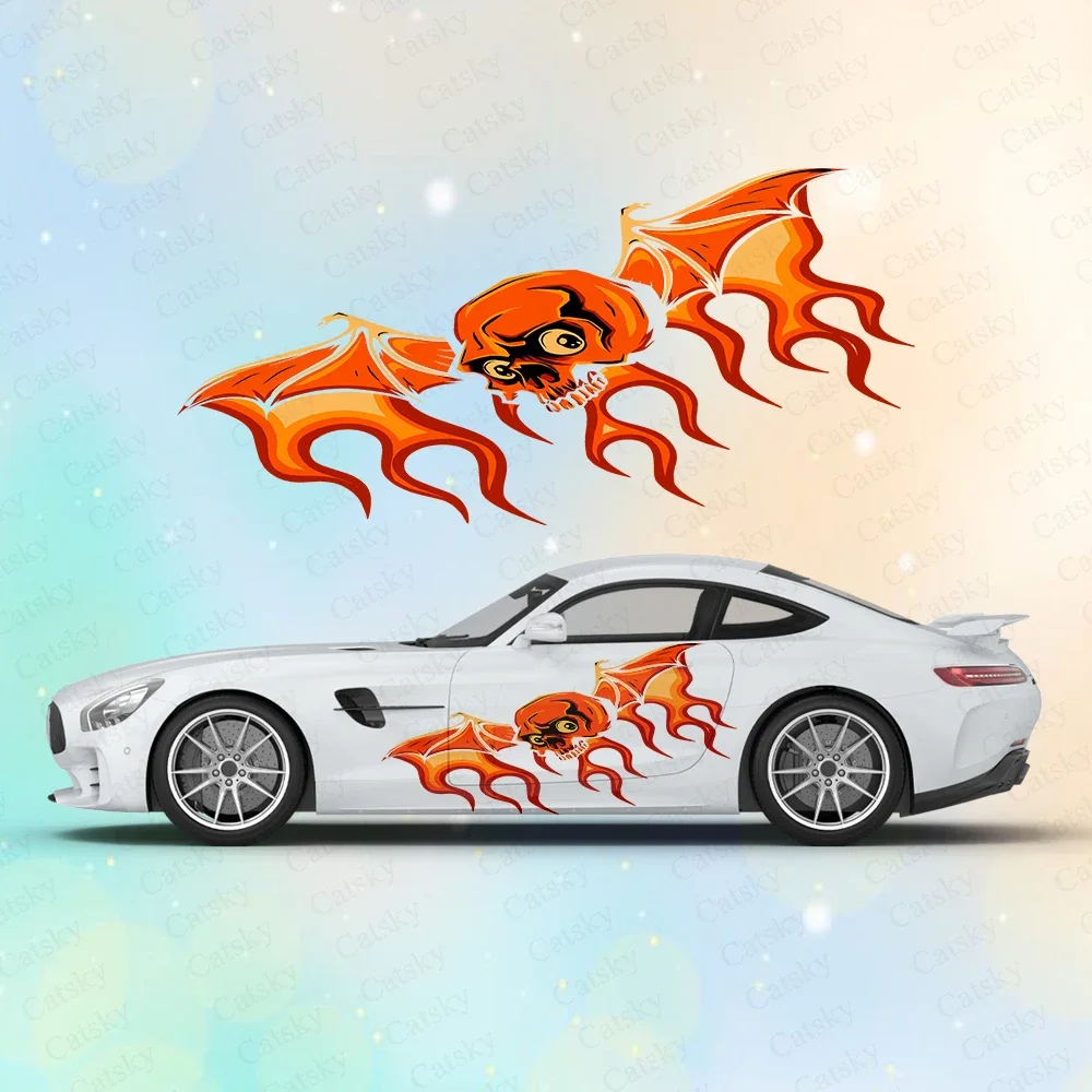 Пылающий череп с огненными крыльями большие автомобильные наклейки и на кузов